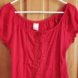 Red Peasant Top - LG (No Boundaries)